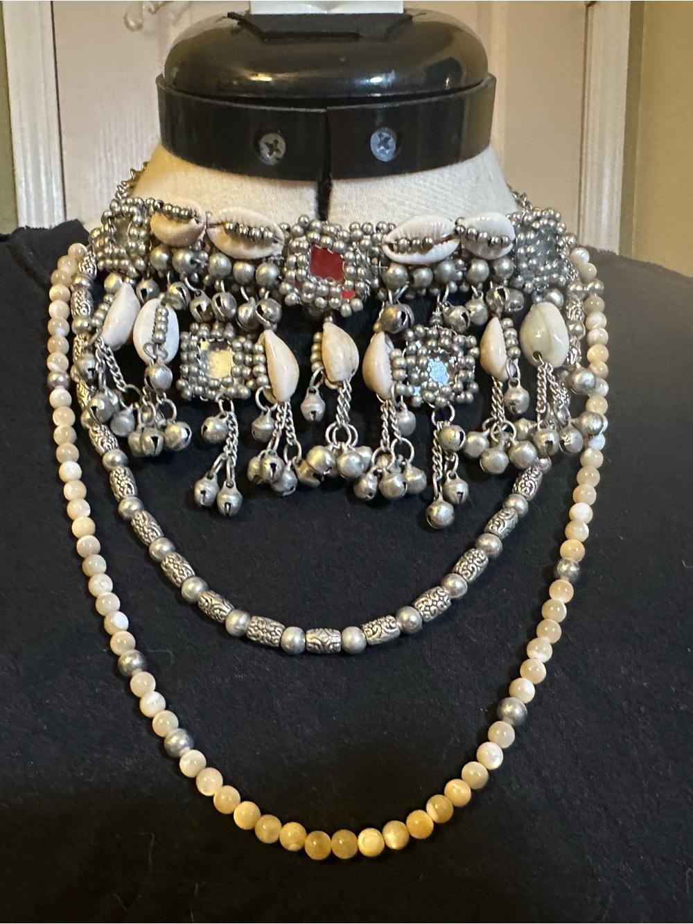 Free People Silver-Tone Shell & Bead Layered Choker Necklace - White - Picture 1 of 5